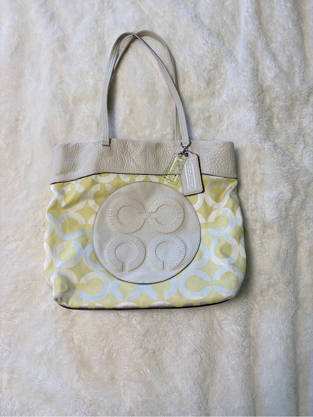 Coach Yellow and Cream Logo Tote Bag